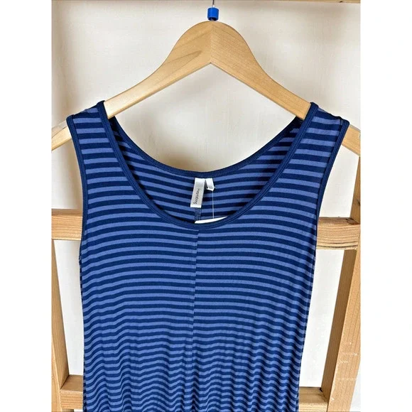 NWT Kleen Blue Striped Round Neck Draped Hem Midi Tank Dress #0857 Size 1X - Picture 4 of 5